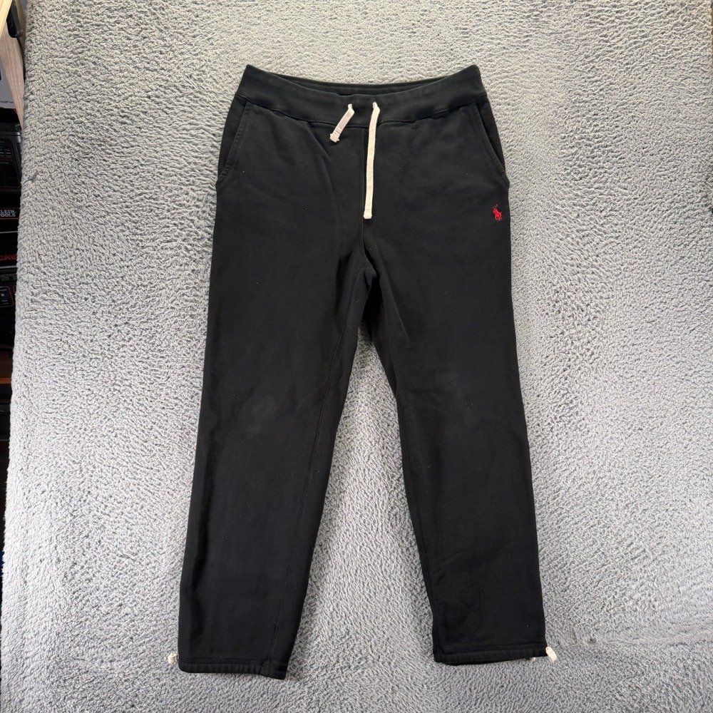 Polo Ralph Lauren Sweatpants Mens L Black Cotton Straight Fleece-Lined Training